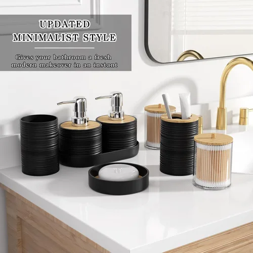 Miniatura 3 de XLHOMO Juego de 10 accesorios de baño color negro, juego de accesorios de baño de lujo con basura, cepillo de inodoro y 2 dispensadores de jabón
