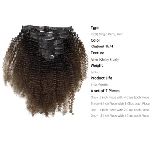Miniatura 2 de Anrosa Extensiones de cabello rizado con clip, cabello humano 3C 4A afro rizado con clip, cabello natural, remy real, extensiones de cabello humano