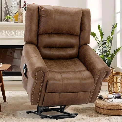 MEETWARM Silla reclinable eléctrica grande para personas mayores con masaje y calor, sillón reclinable ancho sobrerelleno, sofá resistente para sala