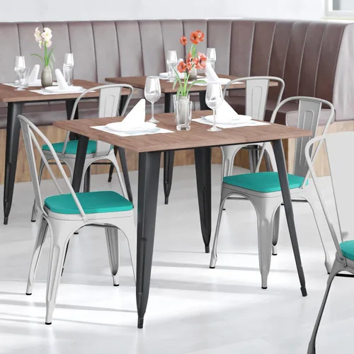 Miniatura 12 de BizChair Silla apilable comercial para interiores y exteriores con asiento de poliestireno, marco de metal dorado envejecido, asiento de poliresina