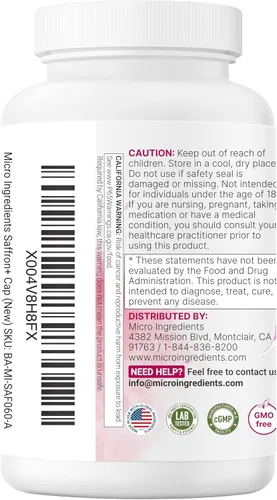 Miniatura 7 de Micro Ingredients Saffron+ Advanced Supplements, 60 cápsulas vegetarianas – 10 en 1 con extracto de azafrán, vitamina C soluble en grasa de alta