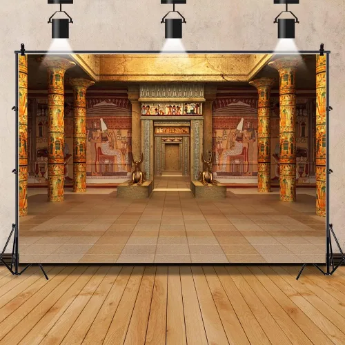 Miniatura 3 de AOFOTO Telón de fondo hipóstico del templo egipcio de 5 x 3 pies, diseño de arqueología, palacio dorado del Egipto con mural de pared jeroglífico