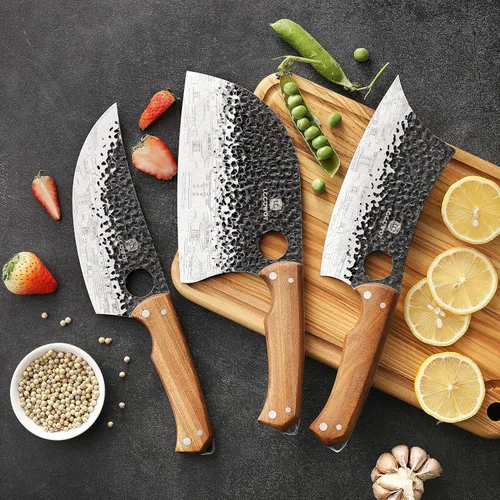 Miniatura 7 de Set de 3 cuchillos de carnicero, incluye cuchillo de carnicero de 17,8 cm, cuchillo de chef serbio de 17,8 cm y cuchillo vikingo de 16,5 cm, juego
