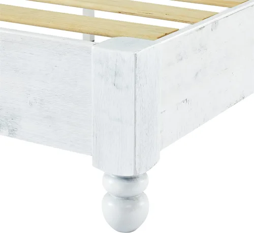 Miniatura 6 de MUSEHOMEINC Base de cama de plataforma de madera maciza, estilo rústico, base de colchón (no necesita somier), acabado blanco lavado, tamaño Queen