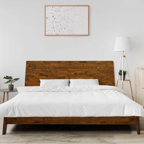 Acacia Serenity - Base de cama King y cabecero de madera maciza, base de cama y cabecero de cama tamaño King, cama de madera escandinava compatible
