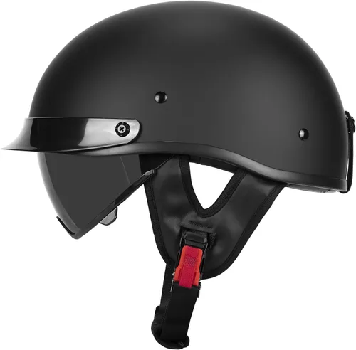 Miniatura 9 de Medio casco de motocicleta con visera para adultos y jóvenes, cascos retro aprobados por DOT para hombres y mujeres, compatibles con ciclomotor