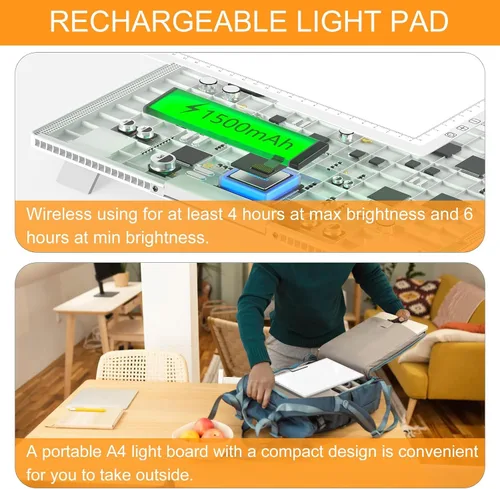 Miniatura 5 de Honesorn Almohadilla de luz de trazado de copia A4 con puerto tipo C, tablero de luz ultrafino de pintura de diamante, mesa de luz LED