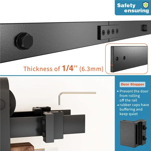 Miniatura 4 de ZEKOO Kit de herrajes para puerta corredera de granero con doble riel bypass de 10 pies para 2 puertas, kit de riel de puerta de granero bypass