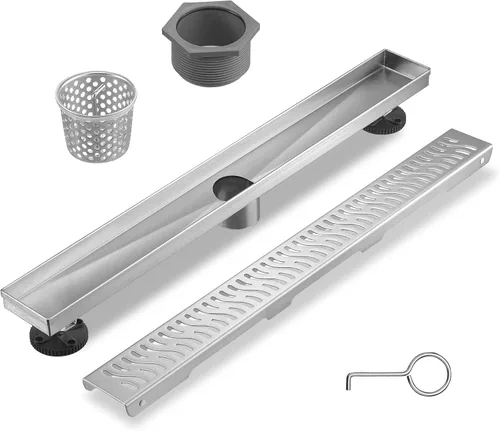 Miniatura 12 de Sharp-tec Drenaje de ducha lineal, drenaje de ducha de 24 pulgadas con cubierta de patrón extraíble, drenaje rectangular de acero inoxidable 304