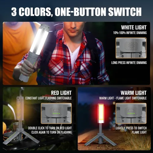 Miniatura 9 de BUBRA Luces telescópicas de campamento de 40 pulgadas con soporte, luz LED recargable de trabajo de 8000 mAh y linterna de campamento, lámpara