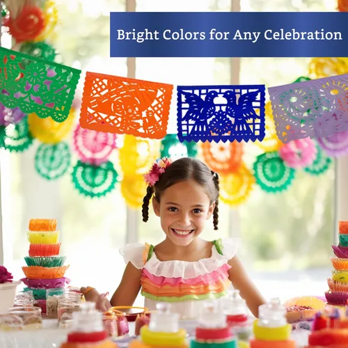 Miniatura 4 de Pancartas de fiesta mexicana (paquete de 5, 10 diseños de banderas de papel de seda por bandera/no de plástico), pancarta de papel picado