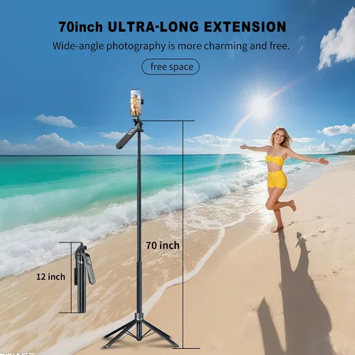 Miniatura 2 de Trípode de 70 pulgadas para teléfono, trípode portátil todo en uno extensible para celular, trípodes altos de viaje para grabar videos, selfies
