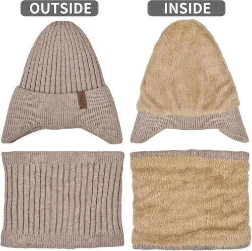 Miniatura 5 de Men Winter Beanie Hat Touchscreen Gloves Neck Warmer 3 in 1 Set with Fleece Lined