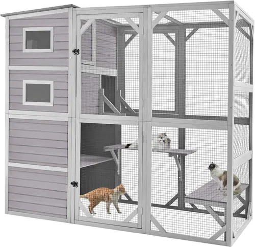 Miniatura 7 de Catio - Recinto para gatos al aire libre para múltiples gatos, resistente a la intemperie, casa grande para gatos con 4 niveles, 3 salas