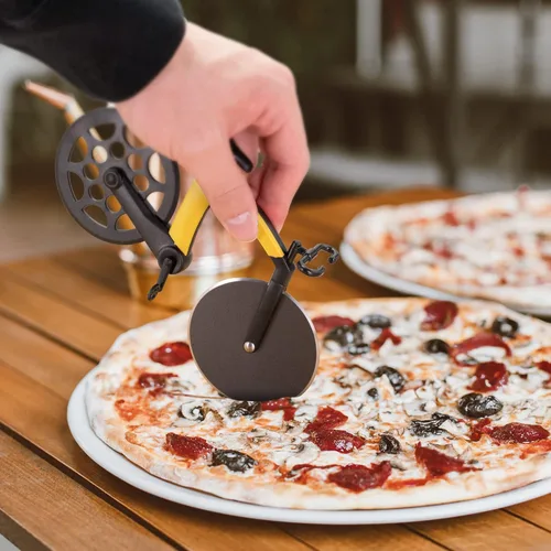 Miniatura 6 de Rueda cortadora de pizza para bicicleta con soporte, cuchillo de pizza de acero inoxidable de 2.4 pulgadas, superficie esmerilada antiadherente