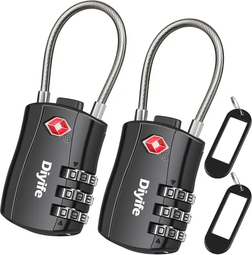 Candados de equipaje TSA, cerradura de equipaje aprobada por la TSA de Diyife Cerradura de combinación de 3 dígitos reconfigurable, 2 piezas, negro,