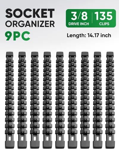 Miniatura 2 de ALOANES Organizador de Dados de 9 Piezas ABS, Rieles para Dados Compatible con Carraca de 3/8 Pulgadas, Soportes para Dados de Servicio Pesado que