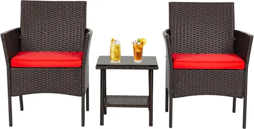 Miniatura 29 de FDW Juego de muebles de patio de 3 piezas Negro Muebles de mimbre para exteriores con mesa de café Juego de sillas de ratán moderno