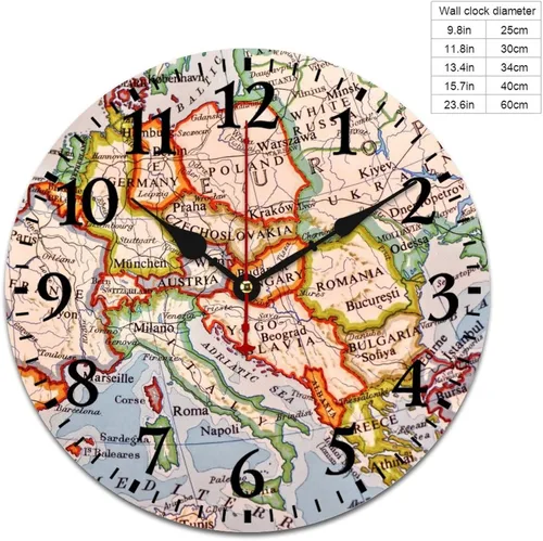 Miniatura 31 de Reloj de pared de madera con mapa del mundo antiguo, estilo nostálgico, Atlas histórico, diseño vintage, impresión de madera, reloj de pared