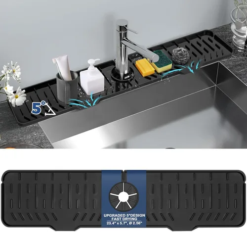 Miniatura 16 de Bandeja colectora de goteo para mango de grifo de silicona, tapete de grifo de silicona, soporte para esponja de jabón de platos para accesorios