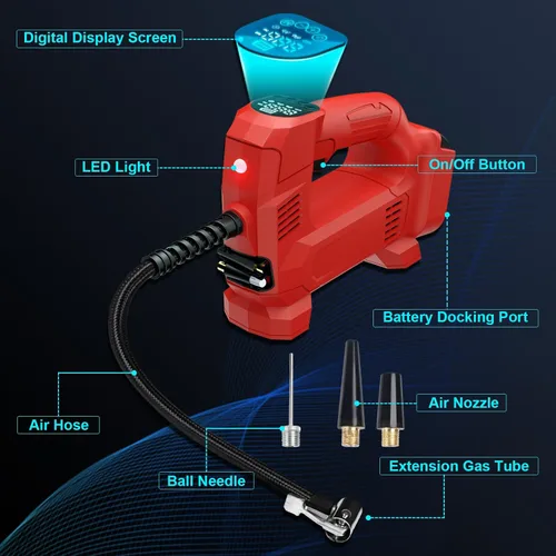 Miniatura 2 de Compresor de aire para inflador de neumáticos, compatible con batería Milwaukee de 18 V M18, bomba de aire eléctrica portátil inalámbrica de 150 PSI