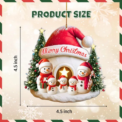 Miniatura 4 de Familia de Muñecos de Nieve Adorno de Navidad – Feliz Navidad Adorno Colgante de Acrílico – Lindo Adorno Navideño para Árbol, Regalo para Familia