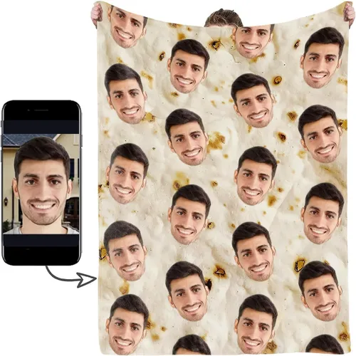 Miniatura 15 de Manta personalizada con foto de cara, manta personalizada con características faciales, manta graciosa para sofá, cama, sofá cálida y acogedora
