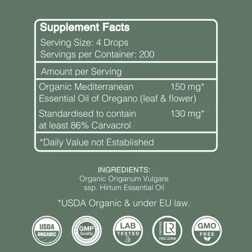 Miniatura 10 de Aceite Esencial Orgánico de Orégano - 100% Puro Aceite de Orégano Griego No Diluido con Carvacrol - Más del 86%, No GMO, Gotas Líquidas Orgánicas