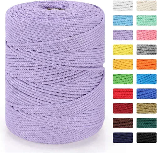 Miniatura 20 de Cordón de macramé de 0.157 in x 328 yardas Cuerda de macramé 100% algodón natural Cuerda de algodón trenzado de 4 hebras para manualidades, Caqui