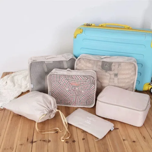 Miniatura 6 de Fxkoolr Juego de 6 cubos de embalaje organizadores de equipaje para viajes beige