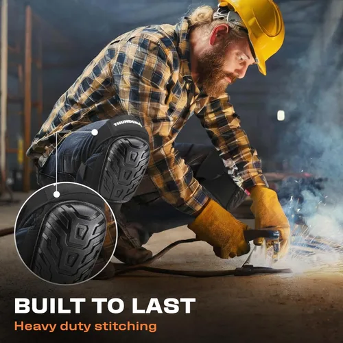 Miniatura 5 de Rodilleras Thunderbolt para Hombres de Construcción, Rodilleras de Trabajo para Hombres y Mujeres con Doble Gel para Jardinería, Colocación de NEGRO