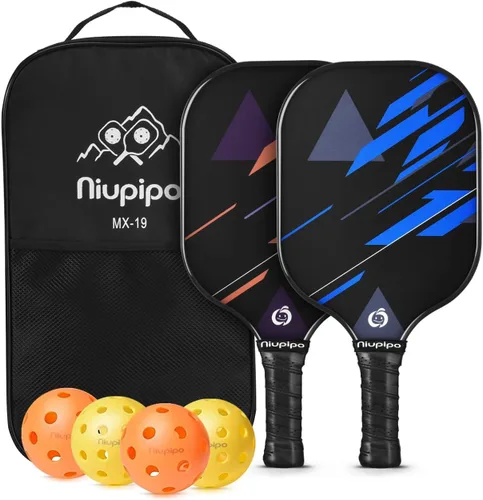 niupipo Pickleball Paddles Set of 2 or 4, USAPA Approved Fiberglass Pickleball Paddle Set with Balls and Bag, Polypropylene Honeycomb Core, Azul y