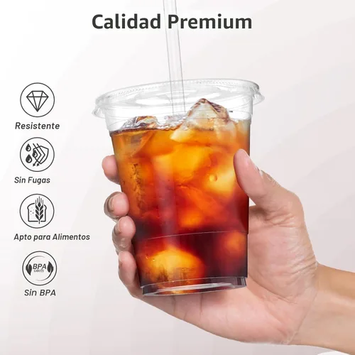 Miniatura 3 de Dealusy Paquete de 100 vasos de plástico transparente de 16 onzas con tapas y pajitas, tazas de café helado resistentes y seguras para alimentos