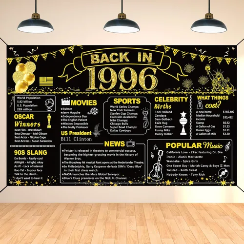 Miniatura 21 de DARUNAXY 100 cumpleaños de oro negro decoración de fiesta, pancarta de "Back in 1926" póster de fiesta de 100 años suministros, 6x3.6 pies gran