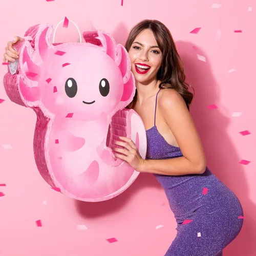 Miniatura 4 de Piñata de ajolote rosa para cumpleaños, fiesta de Navidad, piñata rosa con palo, confeti para Navidad, regalo de adultos, decoración de fiestas