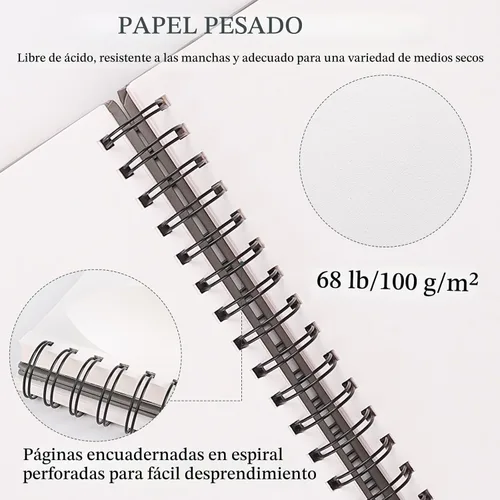 Miniatura 4 de Cuaderno de bocetos SuFly 9x12, bloc de papel para dibujo-68lb/100gsm, cuaderno de bocetos con espiral superior de tapa dura, bloc de 100 hojas