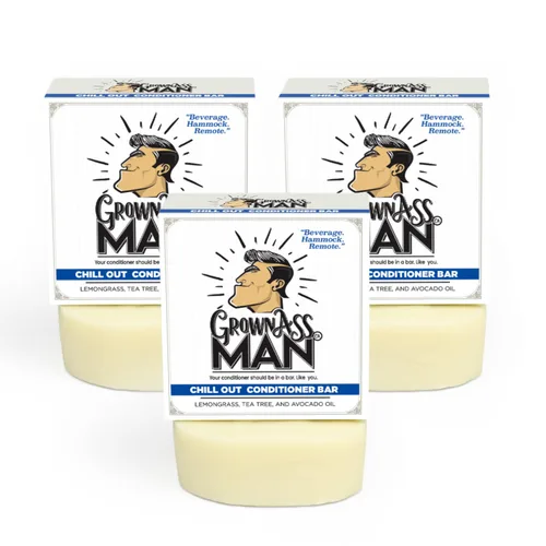 Grown Ass Man Co. Barra acondicionadora, sin plástico y ecológica, hidratación natural y orgánica para todo tipo de cabello, hecha con aceites