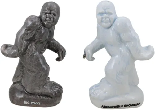 Ebros - Juego de salero y pimentero de cerámica con diseño de muñeco de nieve blanco abominable y muñeco de nieve blanco, Yeti y gris, Sasquatch,