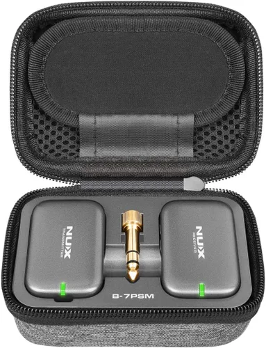 NUX B-7PSM - Sistema de monitor inalámbrico intrauditivo de 5.8 GHz, IEM estéreo, estuche de carga incluido, transmisión de audio estéreo, diseñado