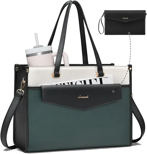 Miniatura 11 de LOVEVOOK Bolsa de mano para laptop para mujer, bolsa de trabajo profesional 2 en 1 de 15.6 pulgadas, maletín de negocios con bolso de mano, bolso