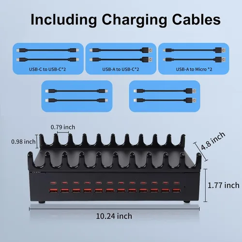 Miniatura 7 de Estación de Carga de 300W para Múltiples Dispositivos - Estación de Carga Rápida USB de 24 Puertos con Entrega de Energía Inteligente - Estación