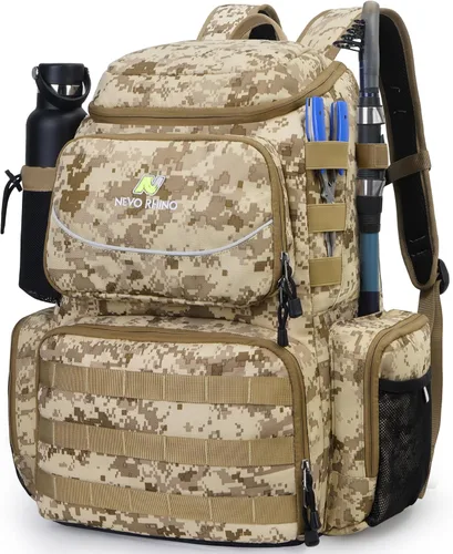 Miniatura 11 de N NEVO RHINO Mochila de aparejos de pesca con soportes para caña, bolsa de pesca grande de 40 L con cubierta impermeable para lluvia, bolsa