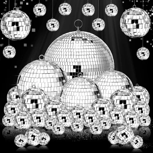 Miniatura 11 de 65 Piezas Bolas de Discoteca de Navidad Decoración Bolas de Discoteca Espejo Ornamento para Árbol de Navidad Tamaño Variado Bolas Plateadas