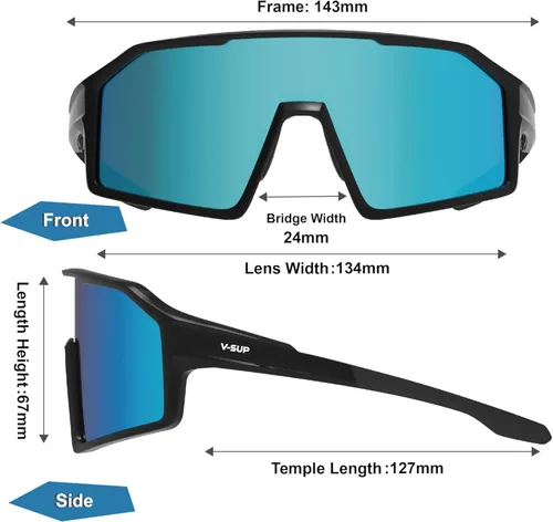 Miniatura 3 de V-SUP Outdoor Lightweight Sport Sunglasses - UV400 for Biking, Baseball, Running, Cycling, Mountain Bicycle for Men & Women Marco negro mate