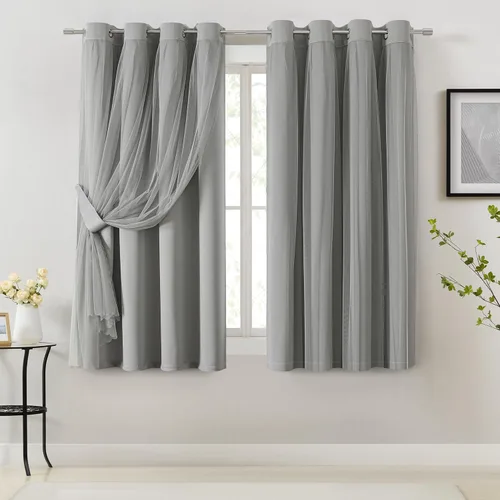 Miniatura 14 de Bujasso- 2 cortinas 80% blackout azul cielo c/capa superpuesta traslúcida, doble capa térmica y aislante p/mezclar y combinar, parte superior