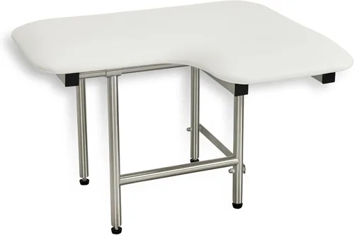 Miniatura 18 de Asiento de ducha plegable para diestros de 32 x 22.5 pulgadas, para montaje en pared, acolchado blanco, con patas, cumple con ADA