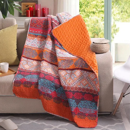 Miniatura 14 de Lujo Reversible 100% algodón clásico Boho a rayas a cuadros Cobija 60 x 50 pulgadas se puede lavar a máquina y secar en secadora, Algodón, Patrón 3