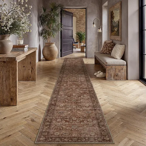 Miniatura 61 de HUGEAR 8x10 Alfombras lavables a máquina color marrón para pasillo, alfombra grande de área interior, alfombra de acento floral, alfombra de pelo