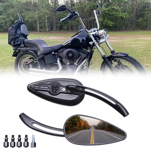 Miniatura 5 de Espejos retrovisores de 8 mm/10 mm para motocicleta con diseño de calavera para Harley Touring, Road King, Street Glide, Dyna, Suzuki, Kawasaki