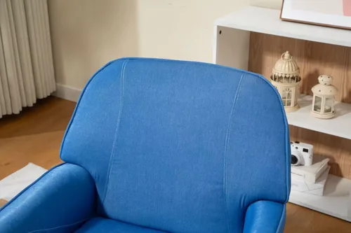 Miniatura 6 de Cómoda silla decorativa de terciopelo con patas de metal glamorosas para comedor, dormitorio, sala de estar, belleza (azul vaquero)